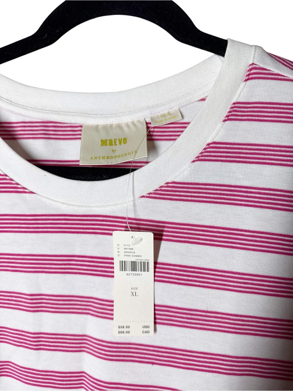 Anthropologie Maeve Striped Crew Tee | Pink White Stripes NWT Size XL - Picture 3 of 4